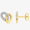 Boucles d'oreilles clous ovales entrelacés plaqué or, rhodium et oxyde de zirconium SO OR