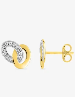 Boucles d'oreilles clous ovales entrelacés plaqué or, rhodium et oxyde de zirconium SO OR