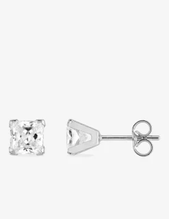 Boucles d'oreilles clous or blanc 750‰ et oxyde de zirconium carré 5 mm SO OR