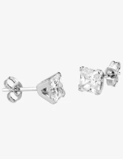 Boucles d'oreilles clous or blanc 750‰ et oxyde de zirconium carré 5 mm SO OR