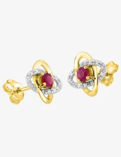 Boucles d'oreilles clous or jaune 375 ‰, rhodium et rubis serti griffes SO OR