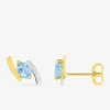 Boucles d'oreilles clous or jaune 375 ‰, topaze bleue traitée et rhodium SO OR