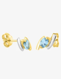 Boucles d'oreilles clous or jaune 375 ‰, topaze bleue traitée et rhodium SO OR