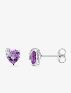 Boucles d'oreilles clous or blanc 375 ‰ et améthyste SO OR