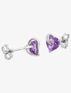Boucles d'oreilles clous or blanc 375 ‰ et améthyste SO OR