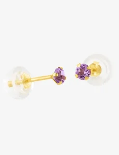 Boucles d'oreilles clous or jaune 375 ‰ et améthyste 3 mm SO OR
