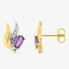 Boucles d'oreilles clous or jaune 375 ‰, améthyste, rhodium et oxyde de zirconium SO OR