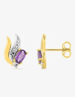 Boucles d'oreilles clous or jaune 375 ‰, améthyste, rhodium et oxyde de zirconium SO OR
