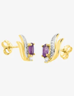 Boucles d'oreilles clous or jaune 375 ‰, améthyste, rhodium et oxyde de zirconium SO OR