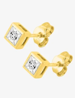 Boucles d'oreilles clous or jaune 375‰ et oxyde de zirconium carré SO OR