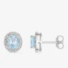 Boucles d'oreilles clous or 750 ‰ blanc avec topaze et oxydes de zirconium SO OR