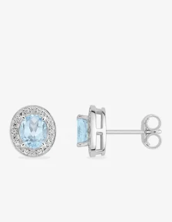 Boucles d'oreilles clous or 750 ‰ blanc avec topaze et oxydes de zirconium SO OR
