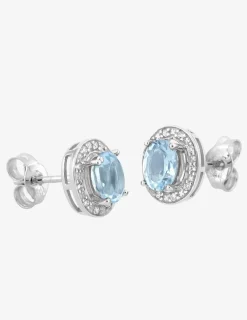Boucles d'oreilles clous or 750 ‰ blanc avec topaze et oxydes de zirconium SO OR