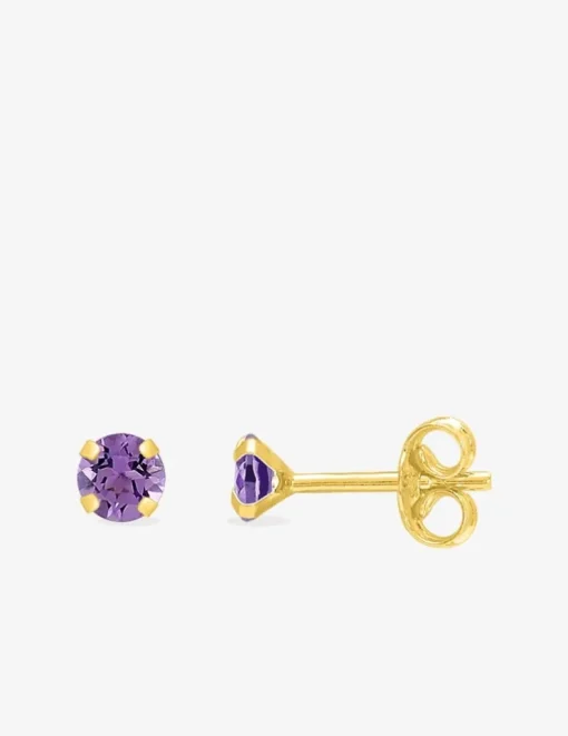 Boucles d'oreilles clous or jaune 375‰, améthyste 4 mm SO OR
