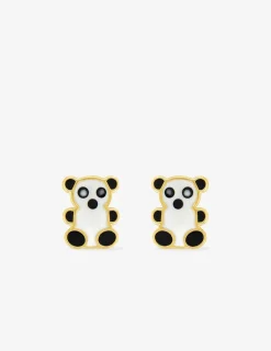 Boucles d'oreilles clous panda or jaune 750 ‰ et laque noire et blanche SO OR