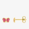 Boucles d'oreilles clous papillon plaqué or et laque rose SO OR