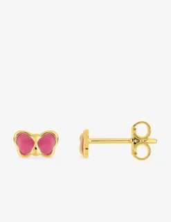 Boucles d'oreilles clous papillon plaqué or et laque rose SO OR