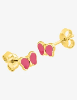 Boucles d'oreilles clous papillon plaqué or et laque rose SO OR