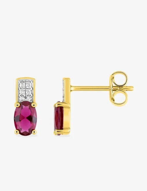 Boucles d'oreilles clous plaqué or, rhodium et oxyde de zirconium blanc et rouge SO OR