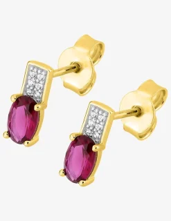 Boucles d'oreilles clous plaqué or, rhodium et oxyde de zirconium blanc et rouge SO OR