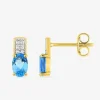 Boucles d'oreilles clous plaqué or, rhodium et oxyde de zirconium blanc et bleu SO OR