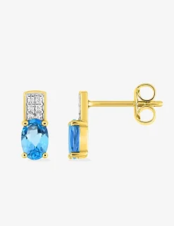 Boucles d'oreilles clous plaqué or, rhodium et oxyde de zirconium blanc et bleu SO OR