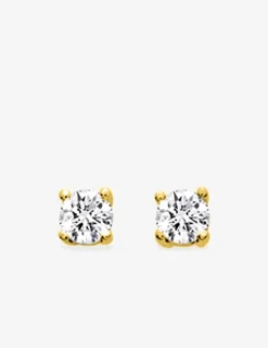 Boucles d'oreilles clous plaqué or et oxyde de zirconium serti griffes 5 mm SO OR