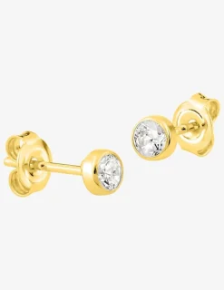 Boucles d'oreilles clous plaqué or et oxyde de zirconium serti clos 3 mm SO OR