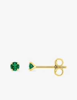 Boucles d'oreilles clous rhodium en plaqué or et oxyde de zirconium vert SO OR