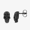 Boucles d'oreilles clous tête de mort acier noir SO OR