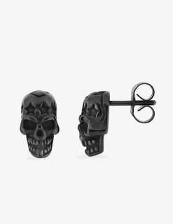 Boucles d'oreilles clous tête de mort acier noir SO OR