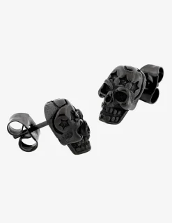 Boucles d'oreilles clous tête de mort acier noir SO OR