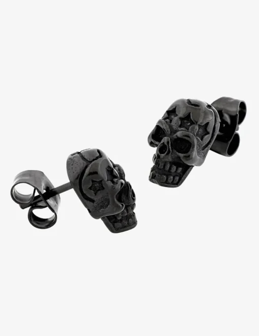 Boucles d'oreilles clous tête de mort acier noir SO OR