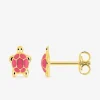 Boucles d'oreilles clous tortue plaqué or et laque rose SO OR