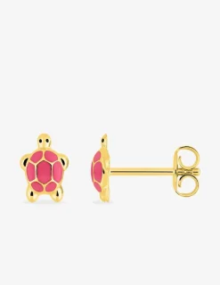 Boucles d'oreilles clous tortue plaqué or et laque rose SO OR