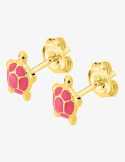 Boucles d'oreilles clous tortue plaqué or et laque rose SO OR