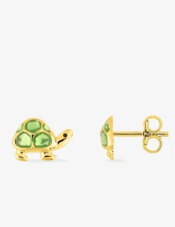 Boucles d'oreilles clous tortue or jaune 750‰ et laque SO OR