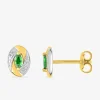 Boucles d'oreilles clous tourbillon bicolore plaqué or, rhodium et oxyde de zirconium blanc et vert SO OR