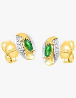 Boucles d'oreilles clous tourbillon bicolore plaqué or, rhodium et oxyde de zirconium blanc et vert SO OR