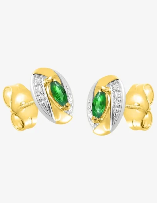 Boucles d'oreilles clous tourbillon bicolore plaqué or, rhodium et oxyde de zirconium blanc et vert SO OR