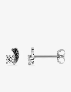 Boucles d'oreilles clous virgules bicolores argent rhodié 925‰ avec oxyde de zirconium SO OR