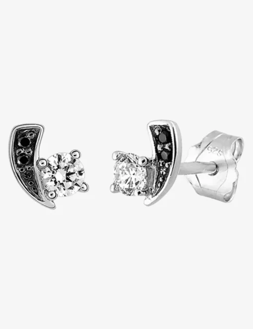 Boucles d'oreilles clous virgules bicolores argent rhodié 925‰ avec oxyde de zirconium SO OR