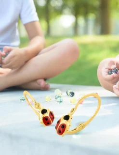 Boucles d'oreilles coccinelle or jaune 750 ‰ et laque SO OR