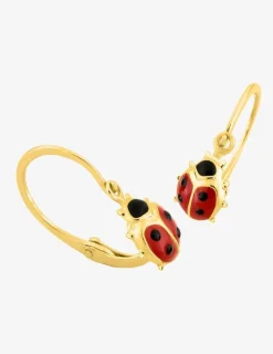 Boucles d'oreilles coccinelle or jaune 750 ‰ et laque SO OR