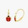 Boucles d'oreilles coccinelle or jaune 750 ‰ laque rouge et noire SO OR