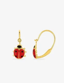 Boucles d'oreilles coccinelle or jaune 750 ‰ laque rouge et noire SO OR