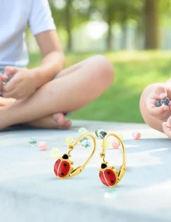 Boucles d'oreilles coccinelle or jaune 750 ‰ laque rouge et noire SO OR