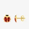 Boucles d'oreilles coccinelle or jaune 750‰ et laque fermoir poussette SO OR