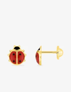 Boucles d'oreilles coccinelle or jaune 750‰ et laque fermoir vis SO OR