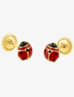 Boucles d'oreilles coccinelles clous or jaune 375 ‰ SO OR
